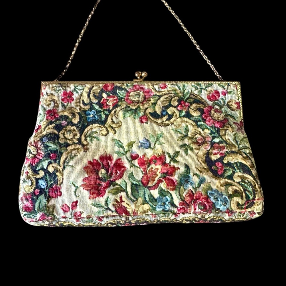 Floral Vintage Tapestry Clutch Bag made in France